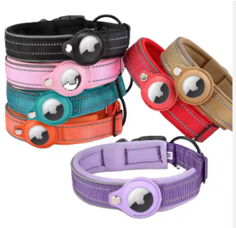 Hundehalsbånd i Nylon og Læder med AirTag Holder