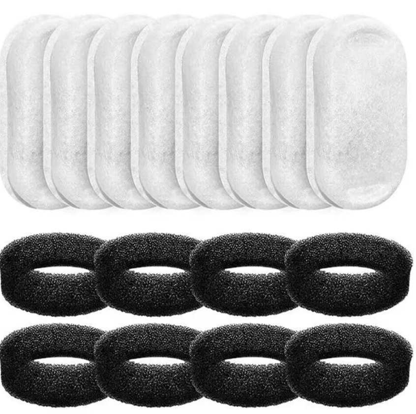 Udskiftningsfiltre til 3,2l Katte/Hunde Vandfontæne – 2 x 4 - Aktivt Kul Filter/Svamp