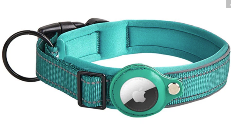Hundehalsbånd i Nylon og Læder med AirTag Holder