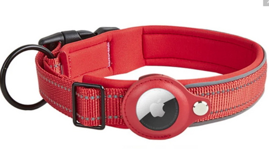 Hundehalsbånd i Nylon og Læder med AirTag Holder