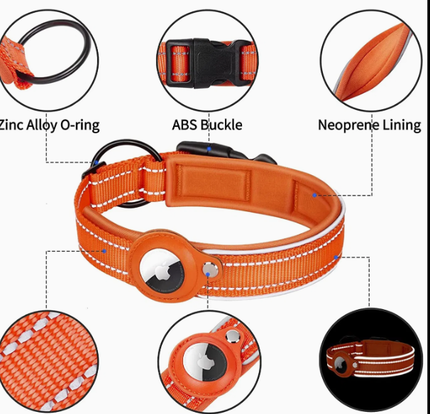 Hundehalsbånd i Nylon og Læder med AirTag Holder
